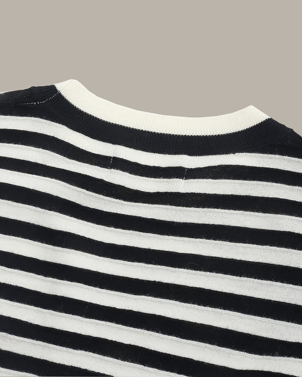 Heart Embroidered Stripe Knit Top