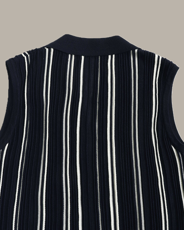 [E] Striped Sleeveless Knit Top
