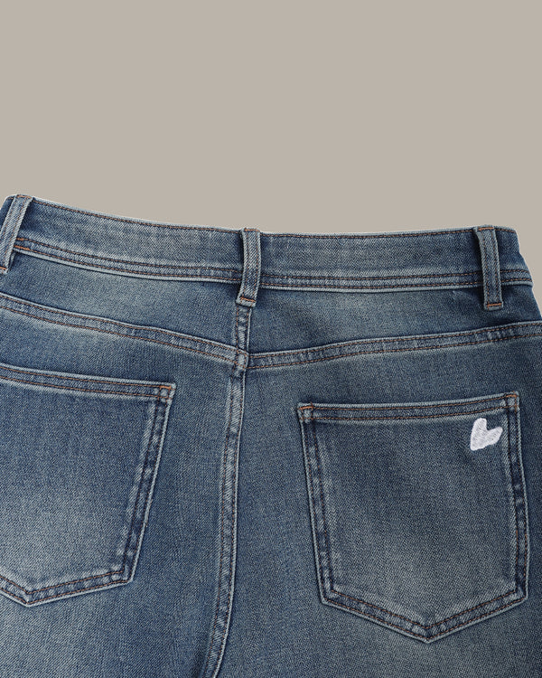 Heart Embroidered Flared Jeans