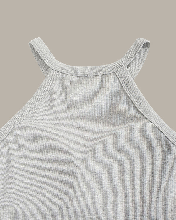 Gray ribbed tank top on a beige background