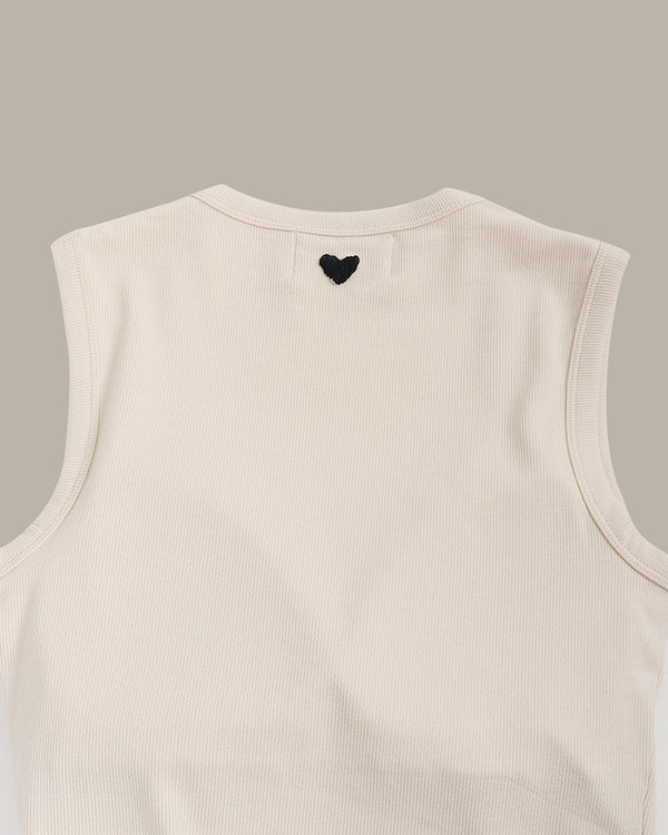 Heart Embroidery Ribbed Knit Tank Top