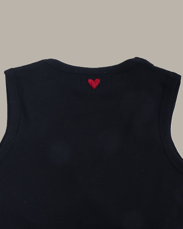 Heart Embroidery Ribbed Knit Tank Top