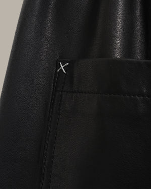 Braided-Drawstring Leather Wide-Leg Pants