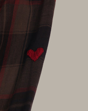 愛心刺繡格紋襯衫