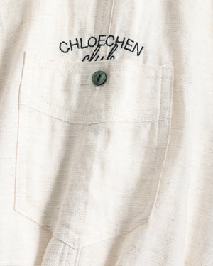 [E] Cropped Button-Up Logo Shirt