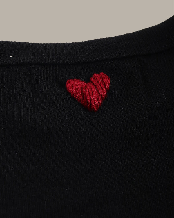 Heart Embroidery Ribbed Knit Tank Top