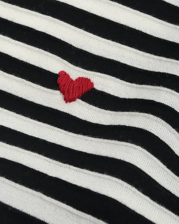 Heart Embroidered Stripe Knit Top