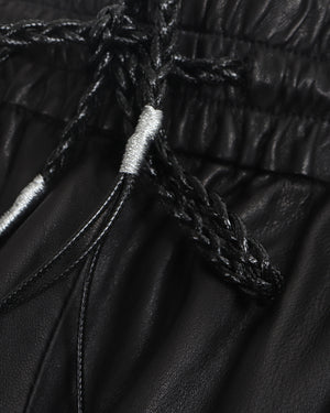 Drawstring Leather Straight Leg Pants