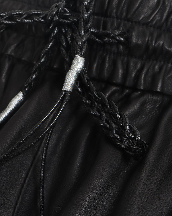 Drawstring Leather Straight Leg Pants