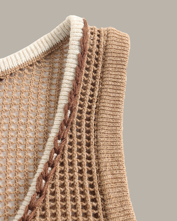Contrast Trim Mesh Knit Tank Top