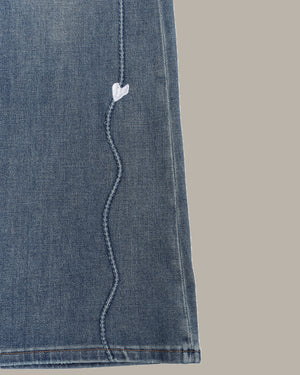 Heart Embroidered Flared Jeans