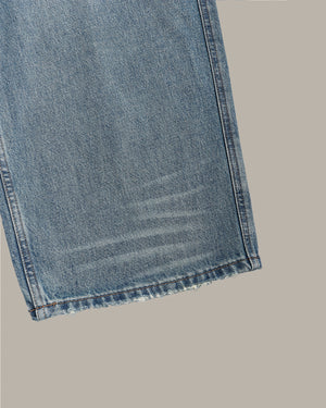 裝飾縫線闊腿牛仔褲