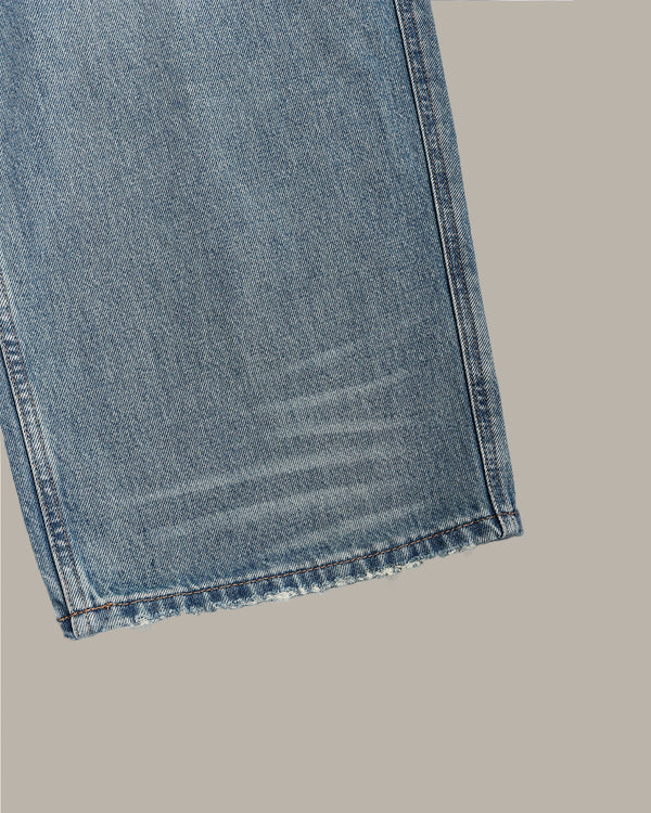 裝飾縫線闊腿牛仔褲