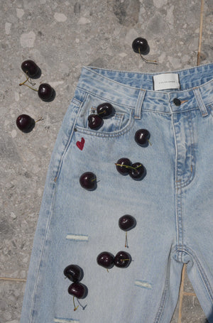 Heart Embroidered Denim Jeans