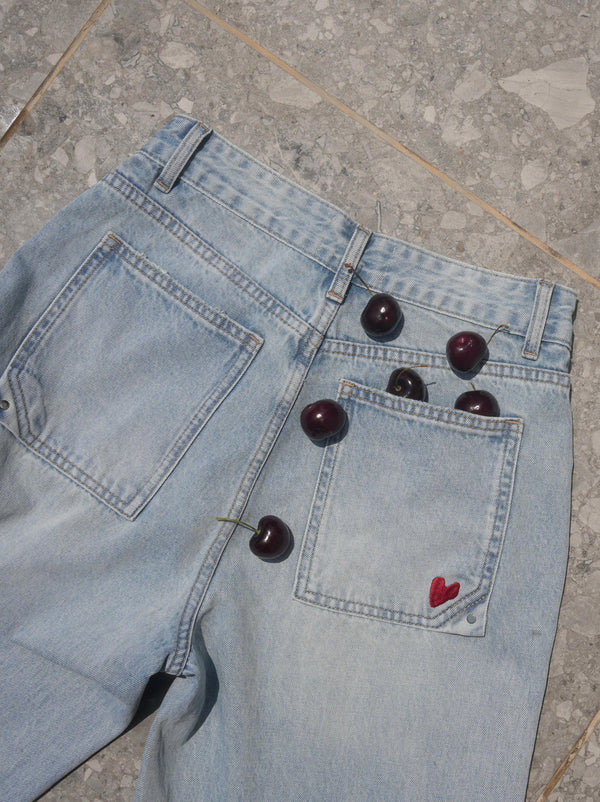 Heart Embroidered Denim Jeans