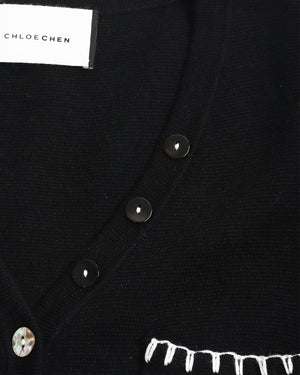 Asymmetric Buttoned V-Neck Knit Top